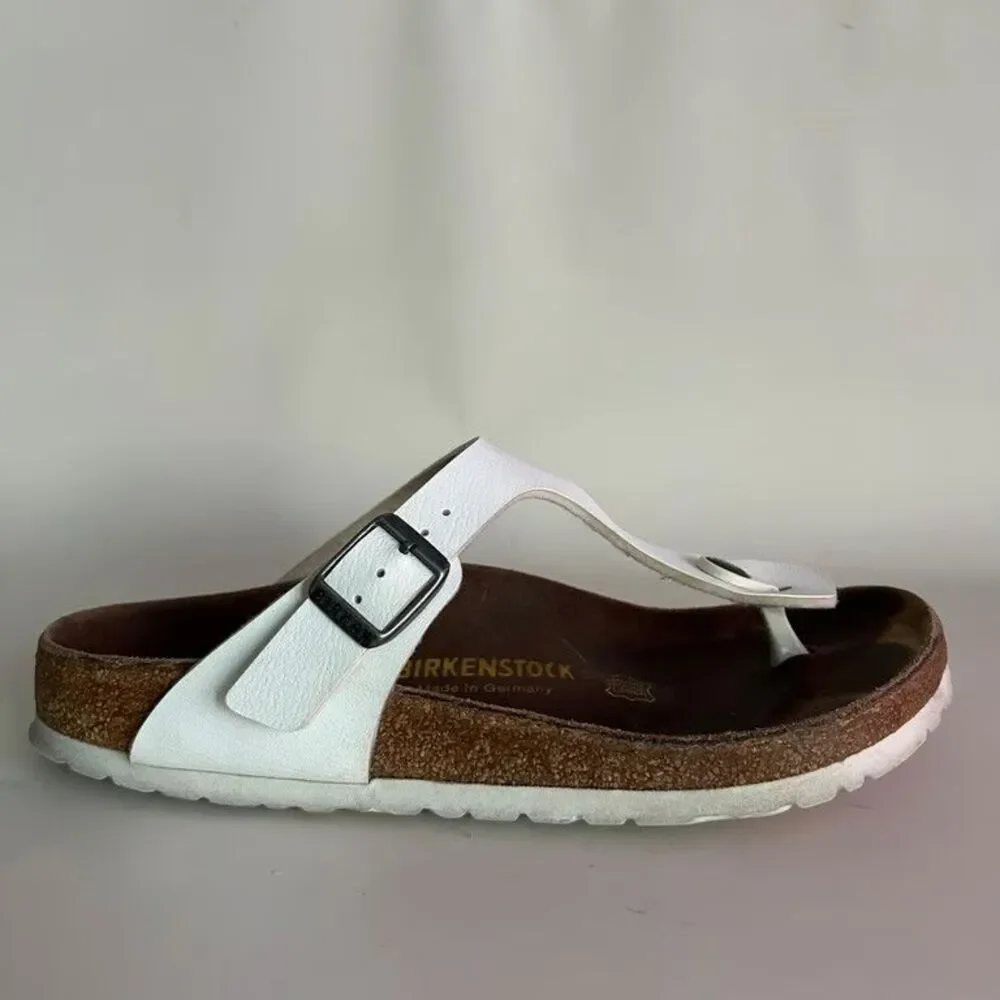 Birkenstock Gizeh Thong Sandals Womens Size 38 L7 M5 White Birko-Flor Comfort